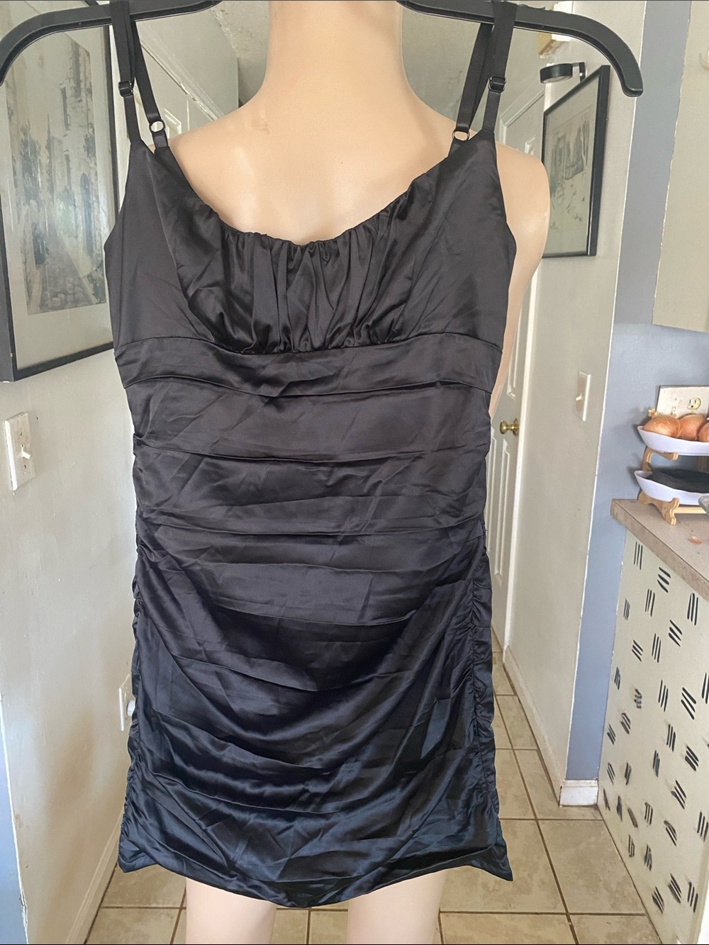 G by Guess Black Satin Ruched Mini Dress